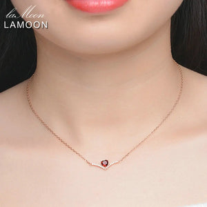 Lamoon Red Garnet 925 Silver Pendant Necklace