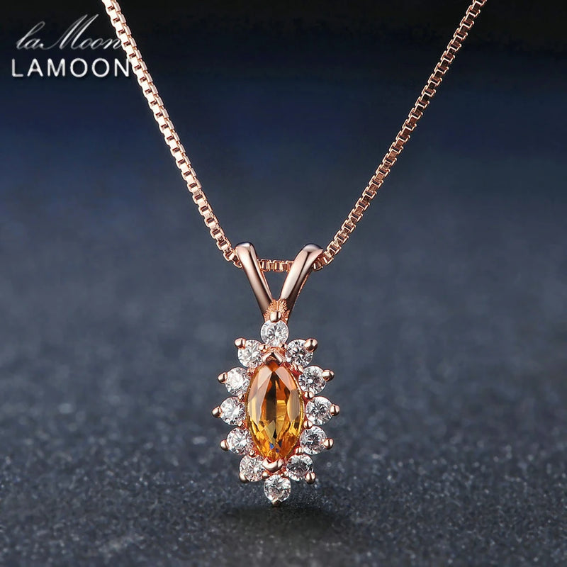 Horse Eye Shape Natural Citrine 925 Sterling Silver Pendant Necklace S925