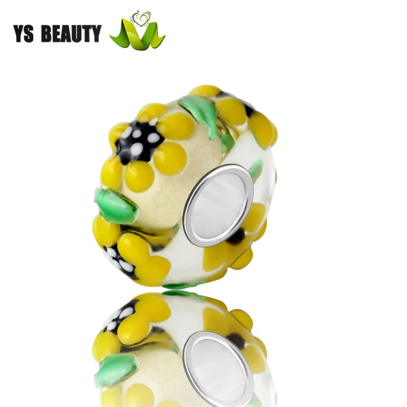 Sunflower Glass Bead Bracelet DIY Collar Sterling Silver