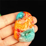 Landscape Jade Pendant Chinese Necklace Hand-Carved Natural Charm Jewelry Amulet