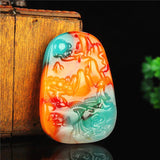 Landscape Jade Pendant Chinese Necklace Hand-Carved Natural Charm Jewelry Amulet