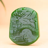 Green Jade Pendant Necklace Chinese Jewelry Natural Jadeite Carved Charm Amulet
