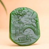 Green Jade Pendant Necklace Chinese Jewelry Natural Jadeite Carved Charm Amulet
