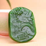 Green Jade Pendant Necklace Chinese Jewelry Natural Jadeite Carved Charm Amulet