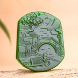Green Jade Pendant Necklace Chinese Jewelry Natural Jadeite Carved Charm Amulet