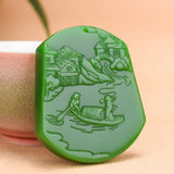 Green Jade Pendant Necklace Chinese Jadeite Charm Amulet Gift for Women Men