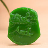 Green Jade Pendant Necklace Chinese Jadeite Charm Amulet Gift for Women Men