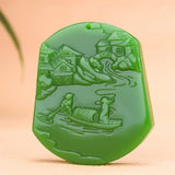 Green Jade Pendant Necklace Chinese Jadeite Charm Amulet Gift for Women Men