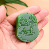 Green Jade Pendant Necklace Chinese Jadeite Charm Amulet Gift for Women Men