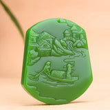 Green Jade Pendant Necklace Chinese Jadeite Charm Amulet Gift for Women Men