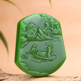 Green Jade Pendant Necklace Chinese Jadeite Charm Amulet Gift for Women Men