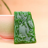 Green Jade Pendant Necklace Chinese Gemstone Hand-Carved Charm Jewellery