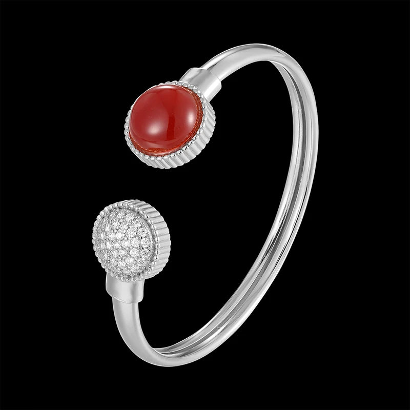 Elastic Bangle Women Jewelry Colored Stone Copper Bracelet Zircon Inlaid