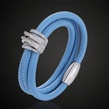 Stainless Steel Leather Bracelet 3-line Magnet Bangle Jewelry