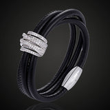 Stainless Steel Leather Bracelet 3-line Magnet Bangle Jewelry