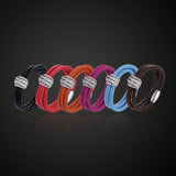 Stainless Steel Leather Bracelet 3-line Magnet Bangle Jewelry