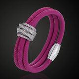 Stainless Steel Leather Bracelet 3-line Magnet Bangle Jewelry