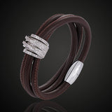 Stainless Steel Leather Bracelet 3-line Magnet Bangle Jewelry