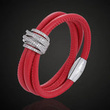 Stainless Steel Leather Bracelet 3-line Magnet Bangle Jewelry