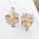 Lanyika Copper Earrings Flower With Vine Ear Ring Micro Pave Zircon