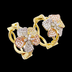 Lanyika Copper Earrings Flower With Vine Ear Ring Micro Pave Zircon
