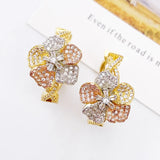 Lanyika Copper Earrings Flower With Vine Ear Ring Micro Pave Zircon