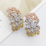 Micro Pave Zircon Copper Earrings Disaffinity Blooming Flower Ear Clip