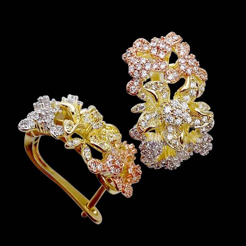 Micro Pave Zircon Copper Earrings Disaffinity Blooming Flower Ear Clip