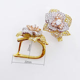 Lanyika Copper Earrings Three Tier Petal Ear Clip Micro Pave Zircon