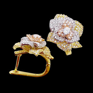 Lanyika Copper Earrings Three Tier Petal Ear Clip Micro Pave Zircon