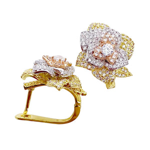 Lanyika Copper Earrings Three Tier Petal Ear Clip Micro Pave Zircon
