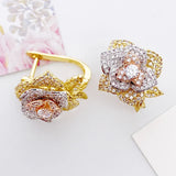 Lanyika Copper Earrings Three Tier Petal Ear Clip Micro Pave Zircon
