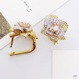 Lanyika Copper Earrings Three Tier Petal Ear Clip Micro Pave Zircon