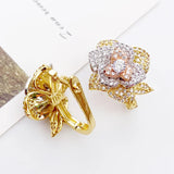 Lanyika Copper Earrings Three Tier Petal Ear Clip Micro Pave Zircon