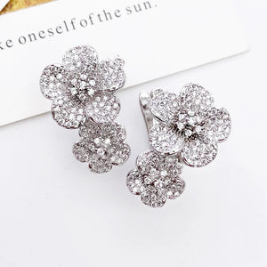 Lanyika Twin Flower Ear Clip Micro Pave Zircon Earrings