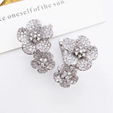 Lanyika Twin Flower Ear Clip Micro Pave Zircon Earrings