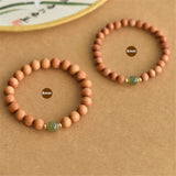 Laoshan Sandalwood Beads Bracelet with Hetian Jade 14K Filled