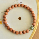 Laoshan Sandalwood Beads Bracelet with Hetian Jade 14K Filled
