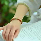 Laoshan Sandalwood Beads Bracelet with Hetian Jade 14K Filled