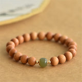 Laoshan Sandalwood Beads Bracelet with Hetian Jade 14K Filled