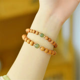 Laoshan Sandalwood Beads Bracelet with Hetian Jade 14K Filled