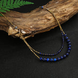 Lapis Lazuli Bead Strand Necklace Women Natural Stone Layers Statement Necklace