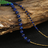 Lapis Lazuli Bead Strand Necklace Women Natural Stone Layers Statement Necklace