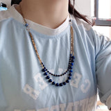 Lapis Lazuli Bead Strand Necklace Women Natural Stone Layers Statement Necklace