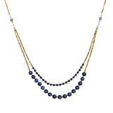 Lapis Lazuli Bead Strand Necklace Women Natural Stone Layers Statement Necklace