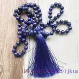 Lapis Lazuli Beaded Bracelet Gift Jade Jewelry Stone Bead Carved 108 Rosary