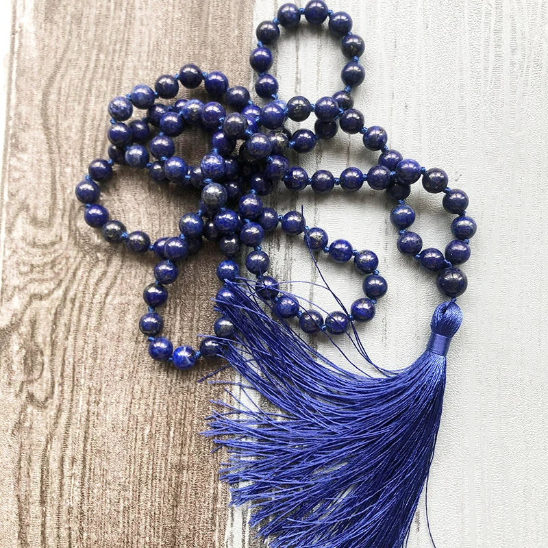 Lapis Lazuli Beaded Bracelet Gift Jade Jewelry Stone Bead Carved 108 Rosary