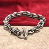 Lapis Lazuli Brass Skull Head Hand Chain Bracelet Punk Hiphop Men Jewelry
