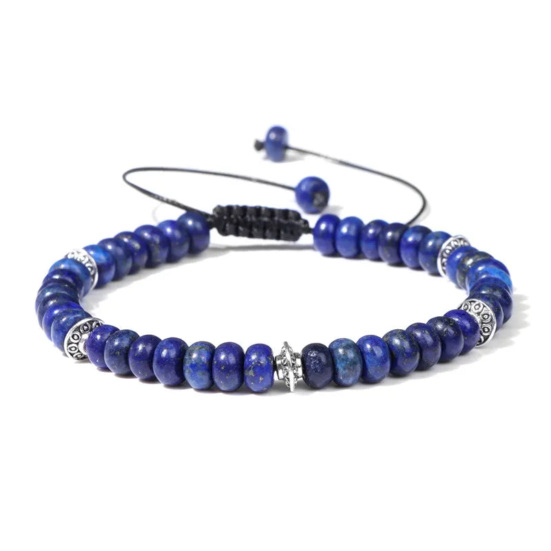 Lapis Lazuli Rondelle Beads Bracelet Adjustable Braided Jewelry Homme