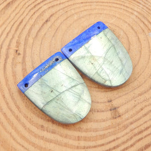 Lapis Labradorite Intarsia Gemstone Earrings Bead 28x22x5mm